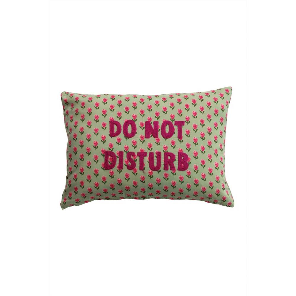 NEW CREATIVE CO-OP do not disturb pillow in green